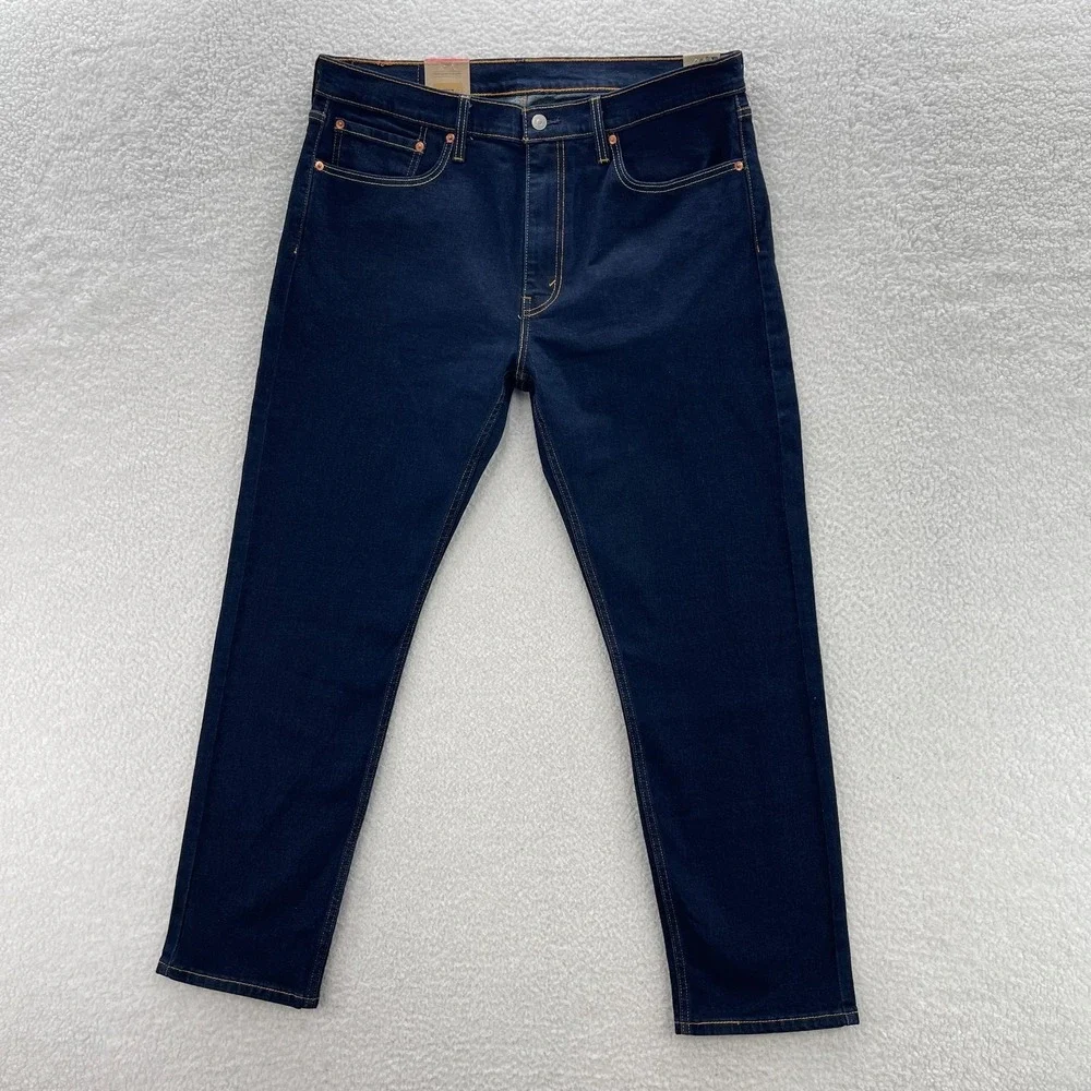 Levis 502 Jeans Mens 36x32 Blue Taper Dark Wash Stretch Denim Preppy Minimalist